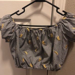 Off the shoulder, crop top.